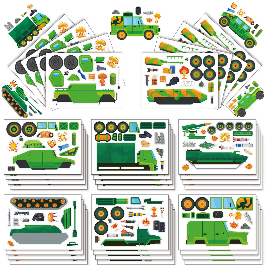 Make a Face Military Truck Tank Stickers for Kids 24 Sheets