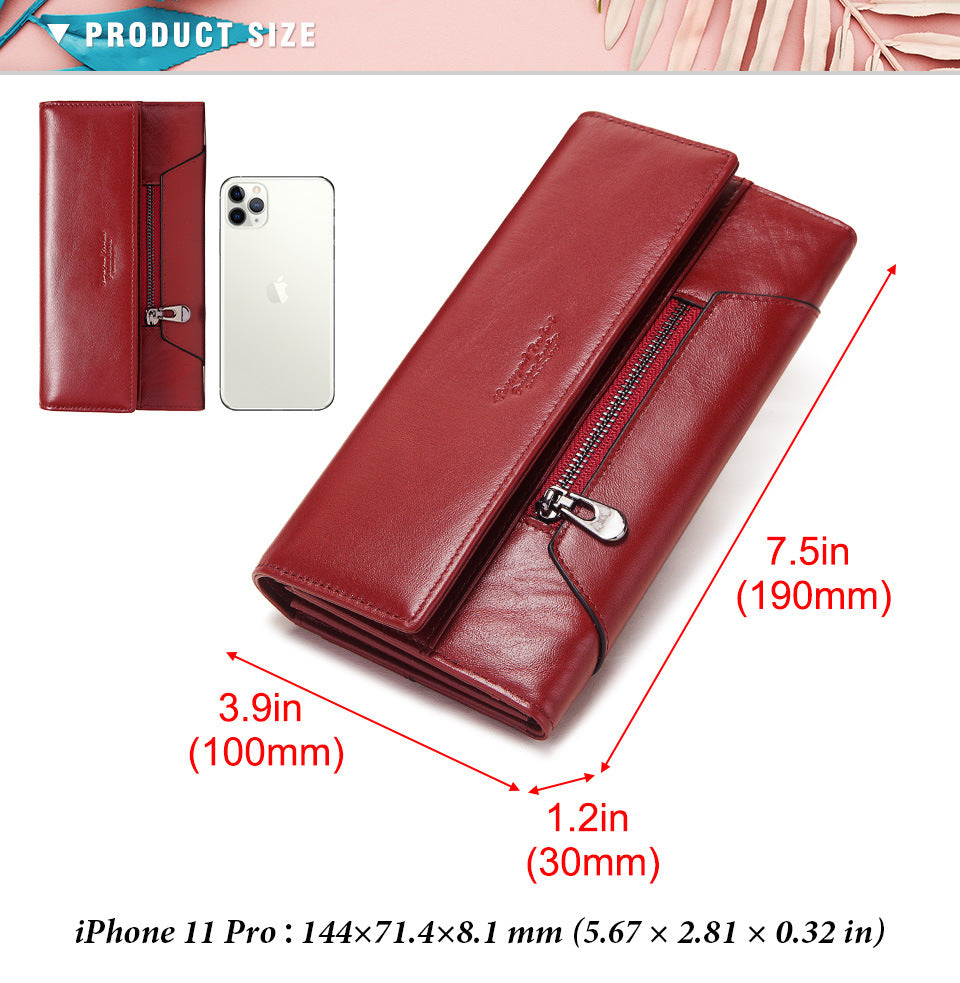 Genuine Leather Long Wallet for Women RFID Clutch