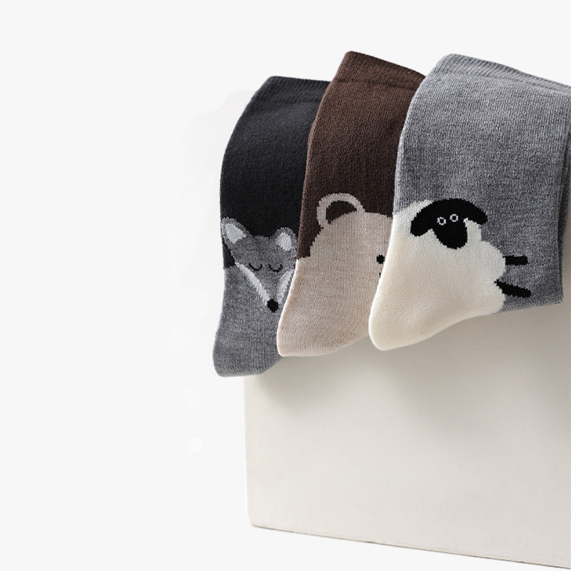 Wool Cartoon Thick Crew Socks | Women's Mid-Calf Warm Socks | 3-Pack