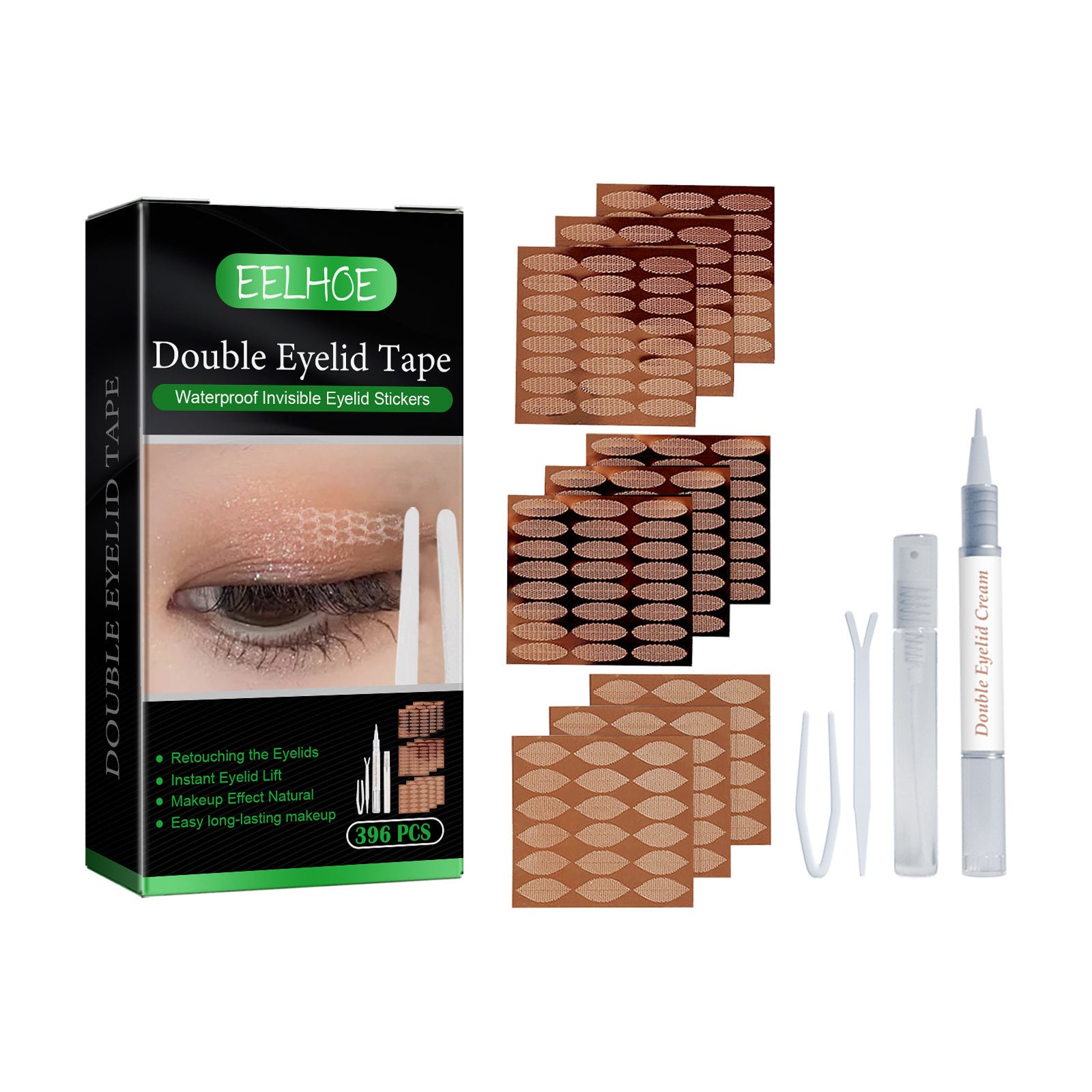 Natural Glue-Free Double Eyelid Tape Kit – 396 Invisible Strips