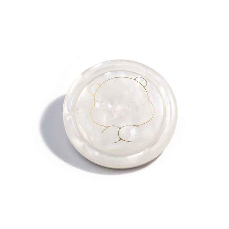 White bear resin shank button with stitched-style cartoon outline on face