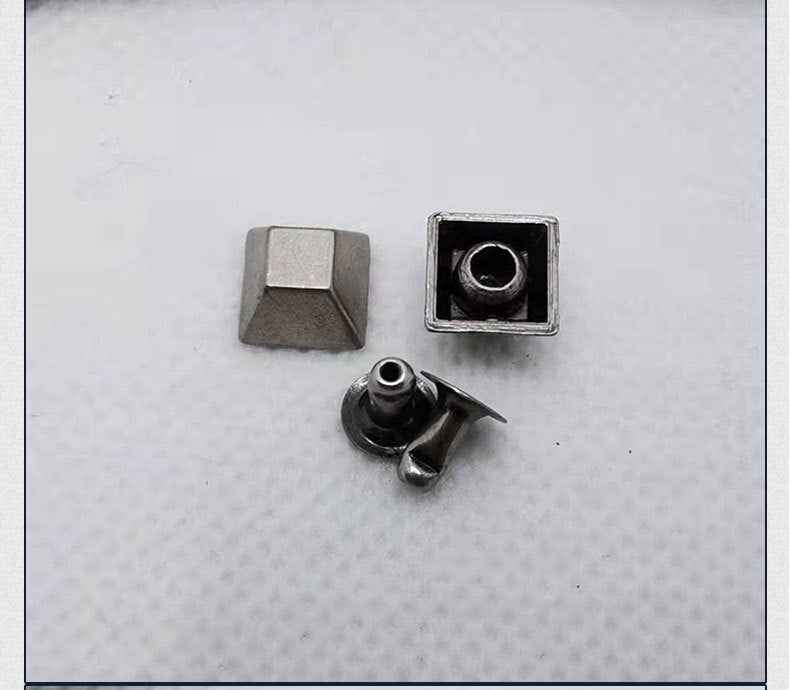 Flat-top pyramid rivet studs: front piece and back prong with metal socket