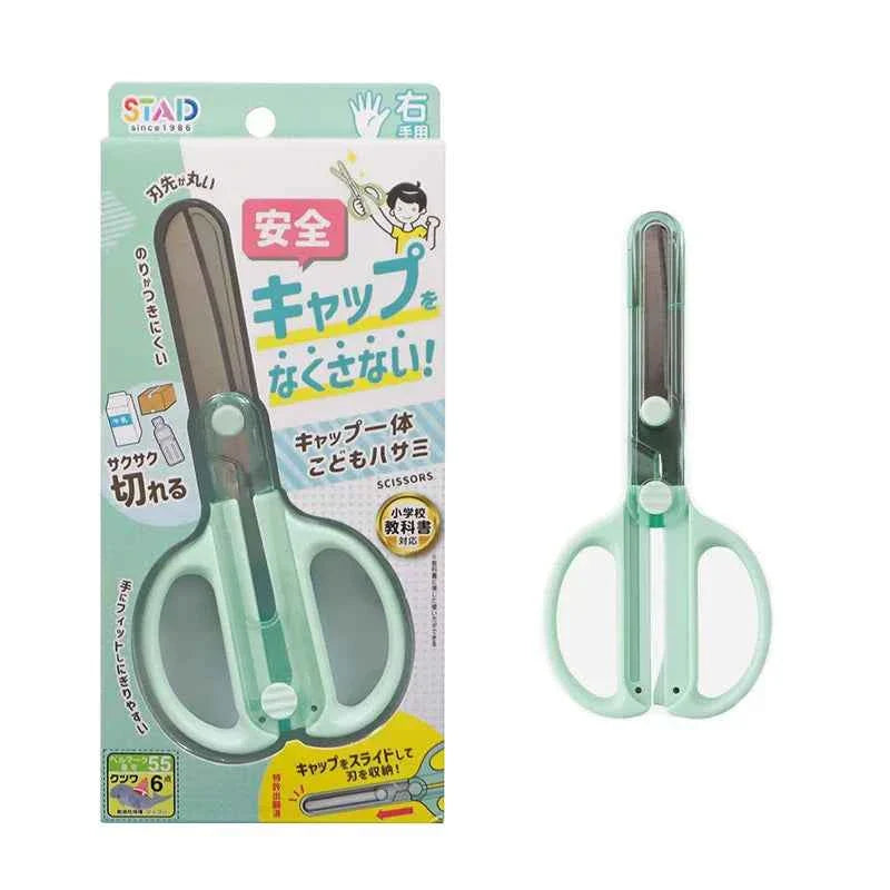Kutsuwa Children's Scissors with Integrated Sliding Cap Mint Right Hand