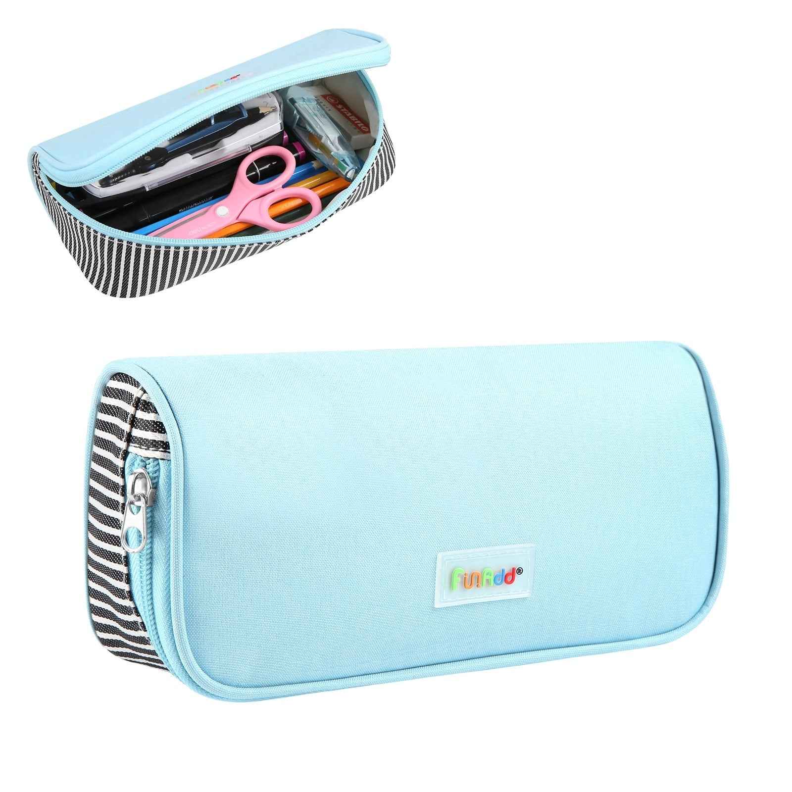 FunAdd Portable Large Pencil Case for Teen Boys Girls Blue