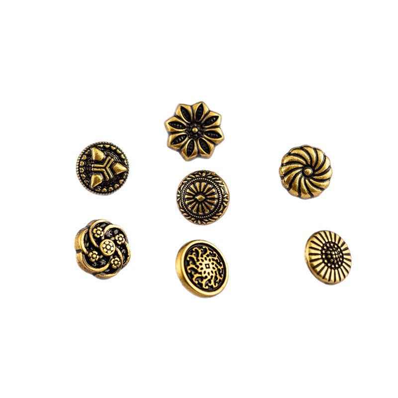 Antique bronze 10mm shirt buttons: ornate floral/geometric designs, 70 pcs