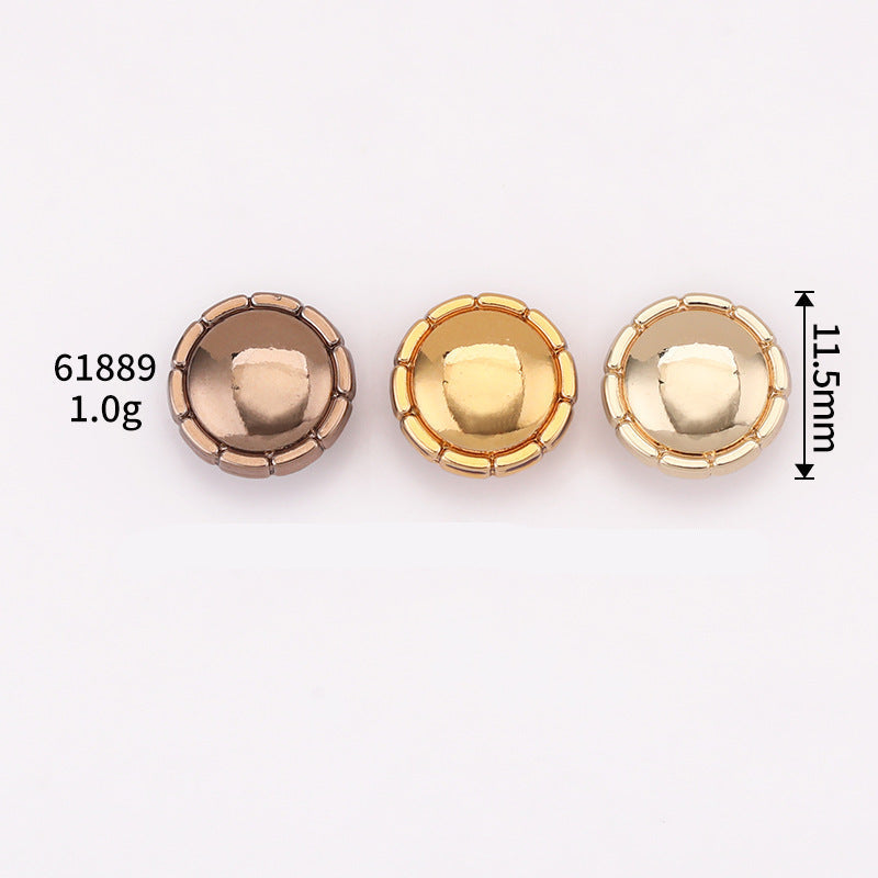 11.5mm domed metal shirt buttons shown: dark tone, light gold, and gold