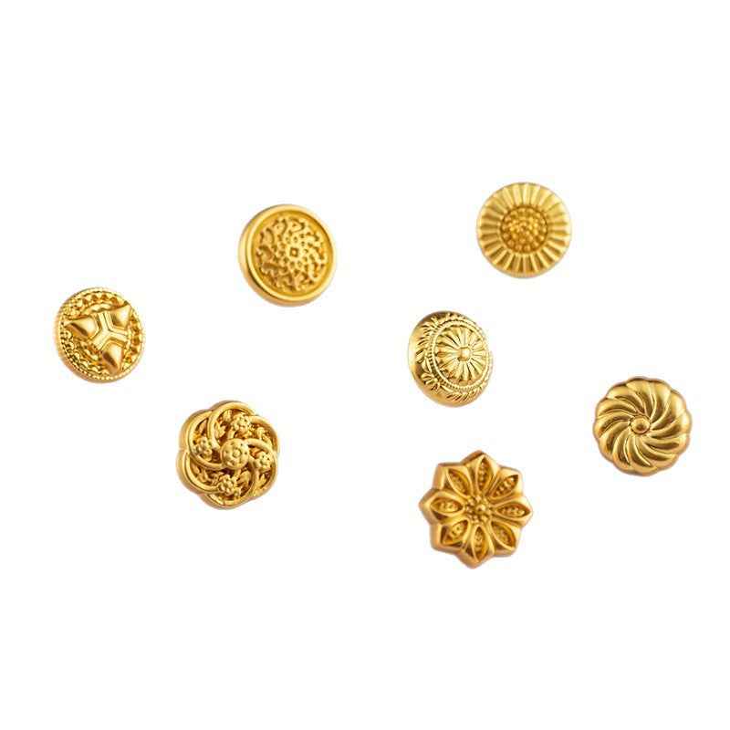 Vintage Chinese-style gold shirt buttons, ornate round designs, 70pcs pack