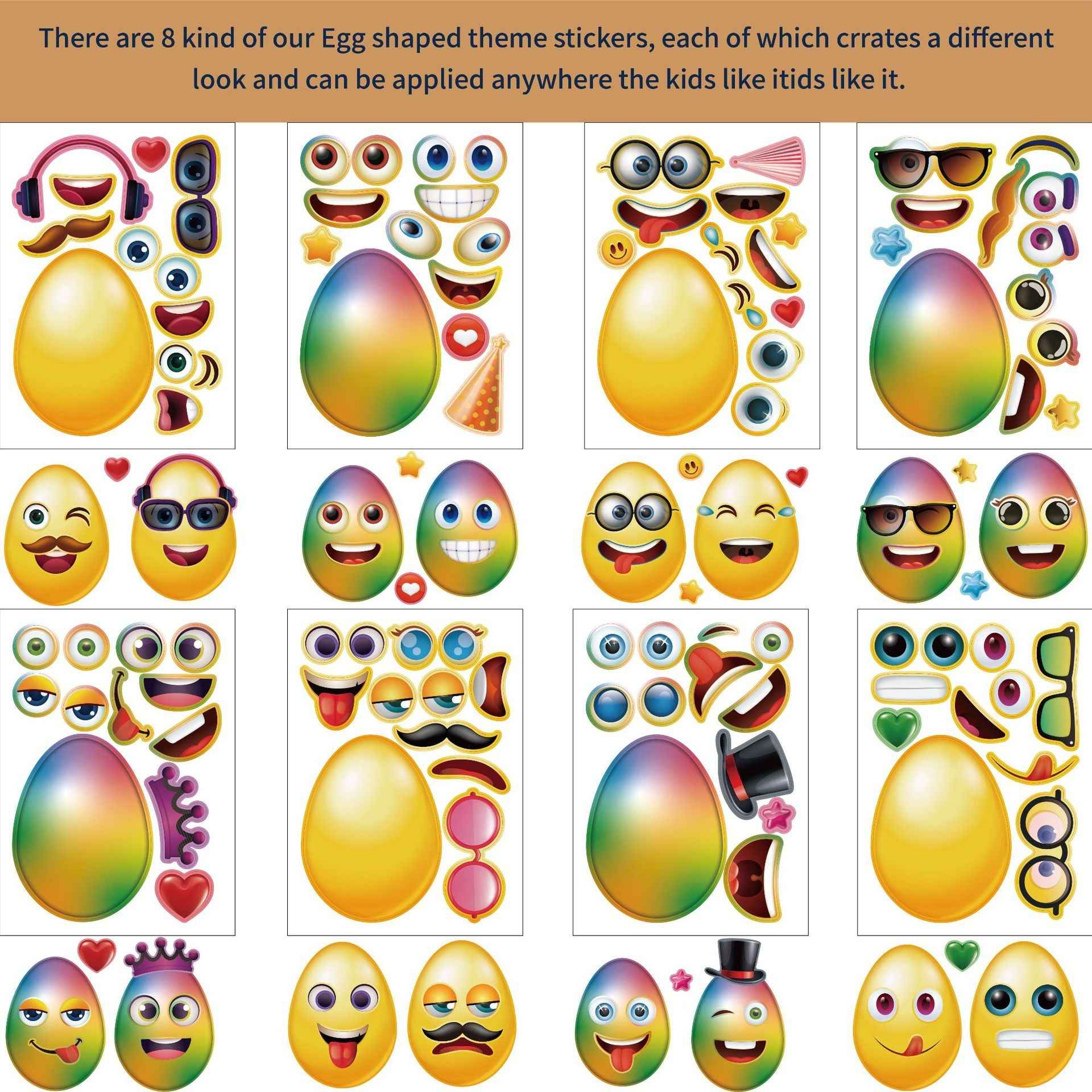 32 Sheets Egg Shape Theme Make Your Own Stickers for Kids