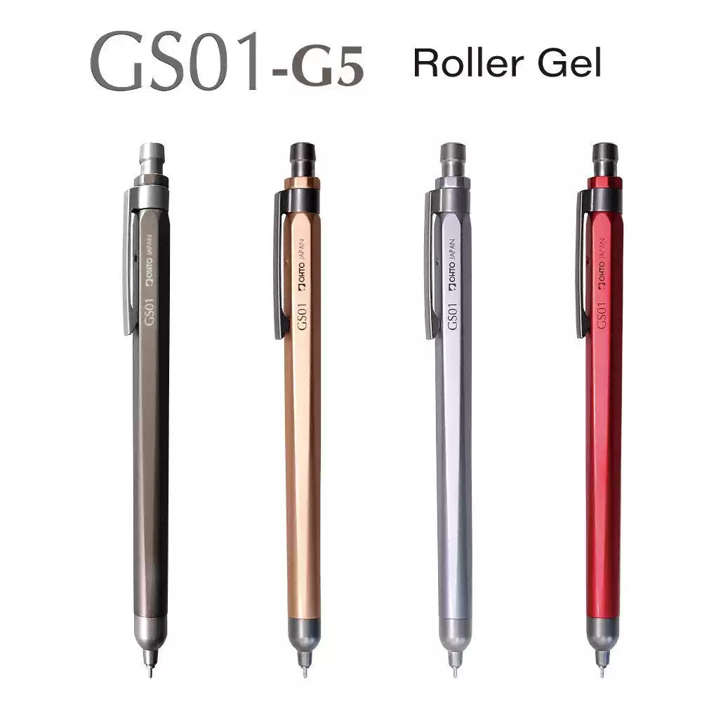 OHTO GS01 Horizon Roller Gel Pen 0.5mm – Metal Barrel | Black / Champagne Gold / Silver / Red | Japan OHTO