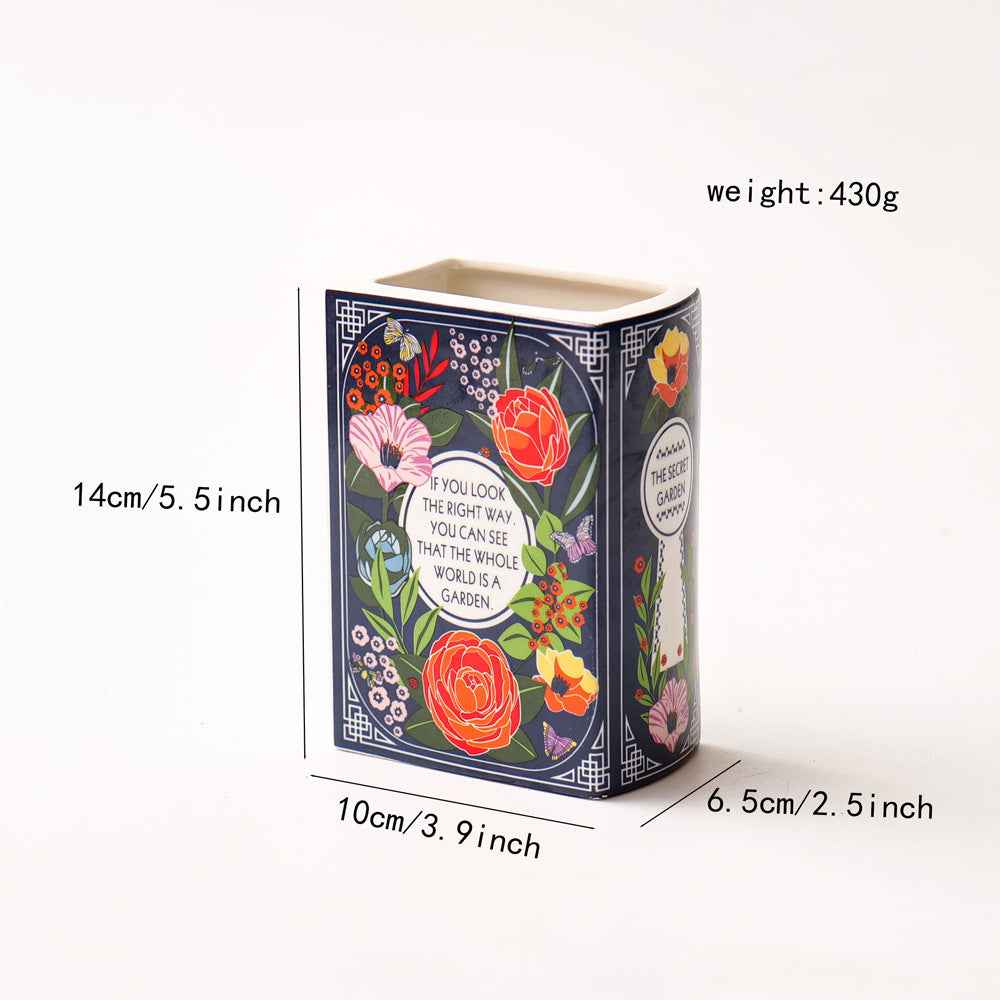 Ceramic Book-Shaped Decorative Planter for Home Decor Book Lovers B