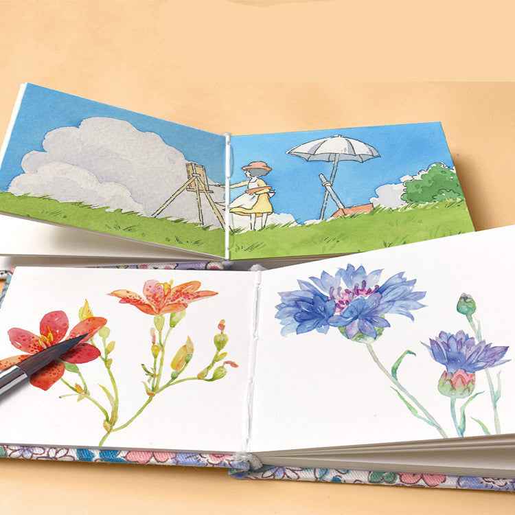 Fabric-Cover Mini Watercolor Sketchbook,20 Sheets,4 Pack