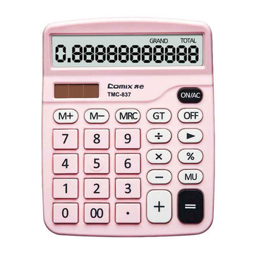 Comix TMC-837 Desktop Calculator Solar Battery Dual Power 12 Digits Pink
