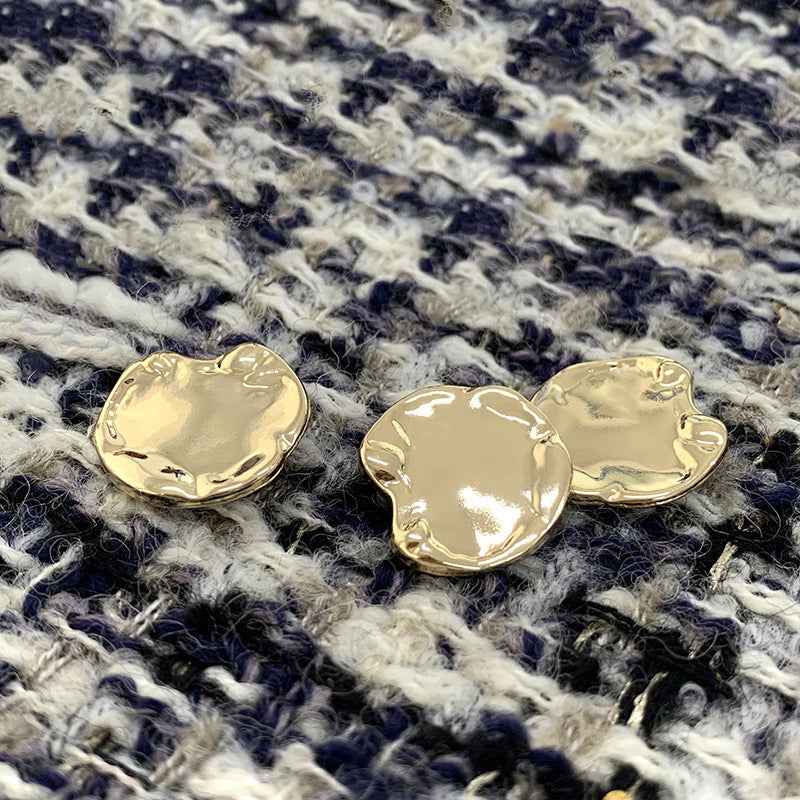 Gold irregular metal hand-sewn buttons, shiny discs, slim 18/21/23mm, 48-pack