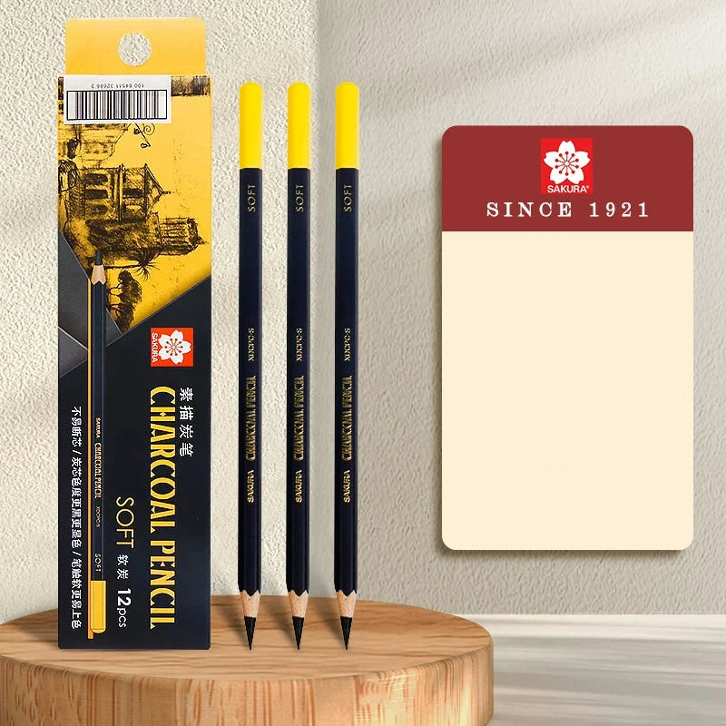 SAKURA Charcoal Drawing Pencils, 12-Pack | Soft, Medium or Hard Soft