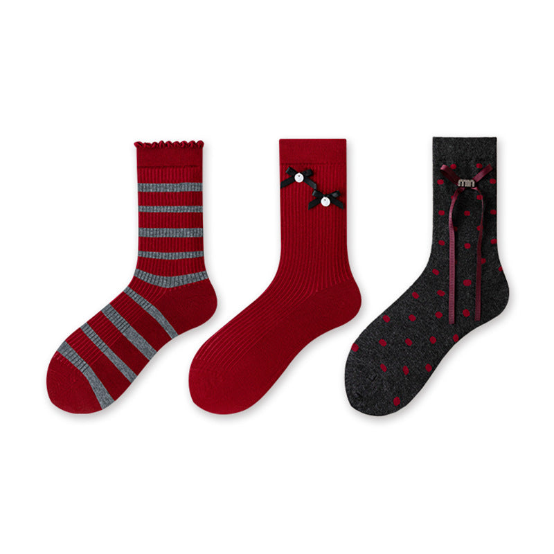 Women's Cotton Crew Socks 3-Pair Set – Maillard Red Tones