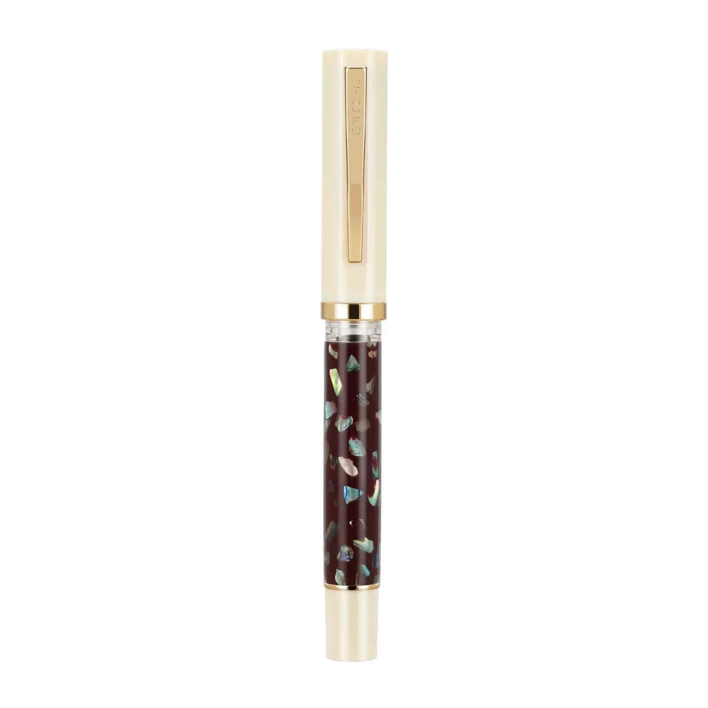 Jinhao 58 Fountain Pen, Iridium Nib with Shell Carving Ivory White (Red Shell)