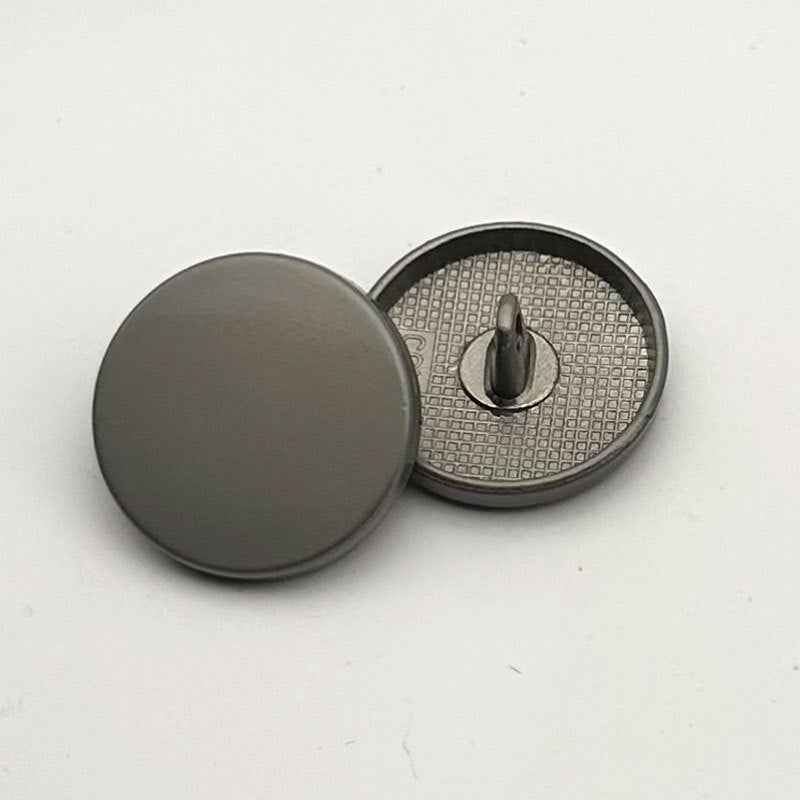 Fog silver round flat metal shank button, front and shank back