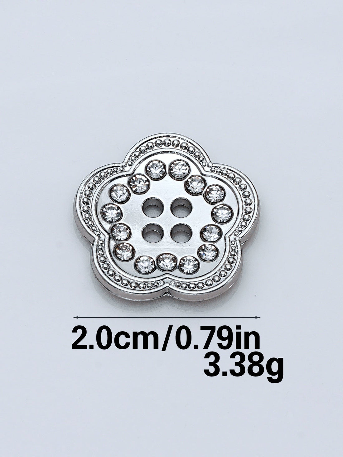 Silberne 4-Loch Strass-Zierknöpfe, blütenförmig, 20 mm, 10er-Pack
