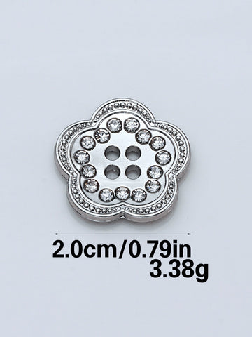 Silberne 4-Loch Strass-Zierknöpfe, blütenförmig, 20 mm, 10er-Pack