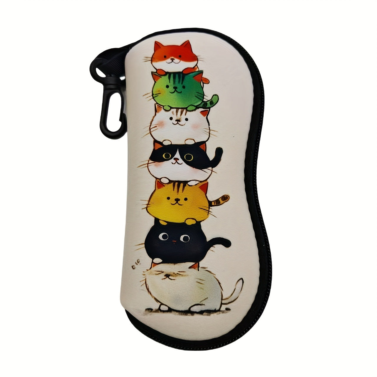 Cat Stack Glasses Case Eyewear Pouch with Keychain 2 Pack