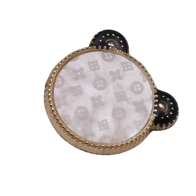 18/20/25mm botón de suéter con osito, base metal, blanco con orejas negras, 1 unidad