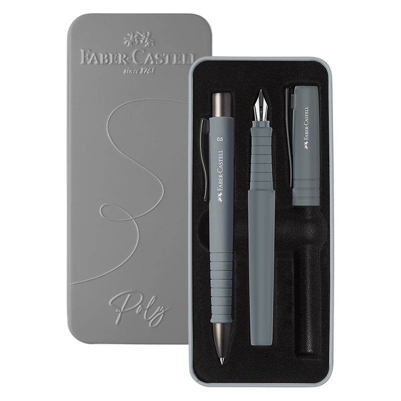 Faber-Castell Poly Pen Fountain and Ballpoint Pen Gift Set Dark Grey