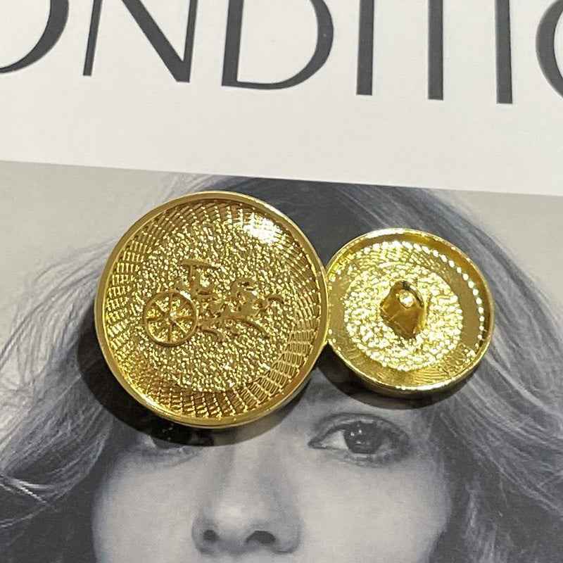 Vintage metal shank buttons, carriage motif, gold-tone, round (2 shown)