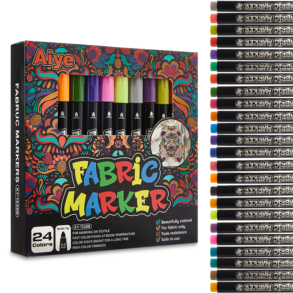 12/24 Fabric Marker Pens Set for Shoes T-Shirts & Bags 24 Colors