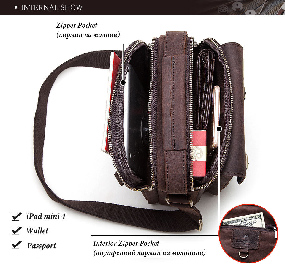 Brown Crazy Horse Leather Men's Shoulder Bag,Business Commuter Bag