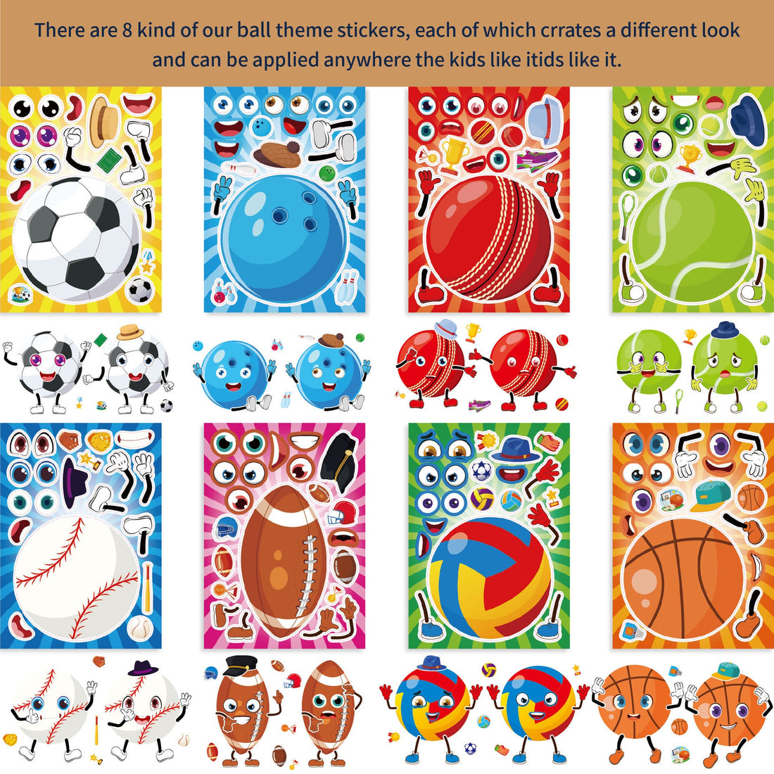 Make a Face Football Basketball Stickers for Kids 32 Sheets