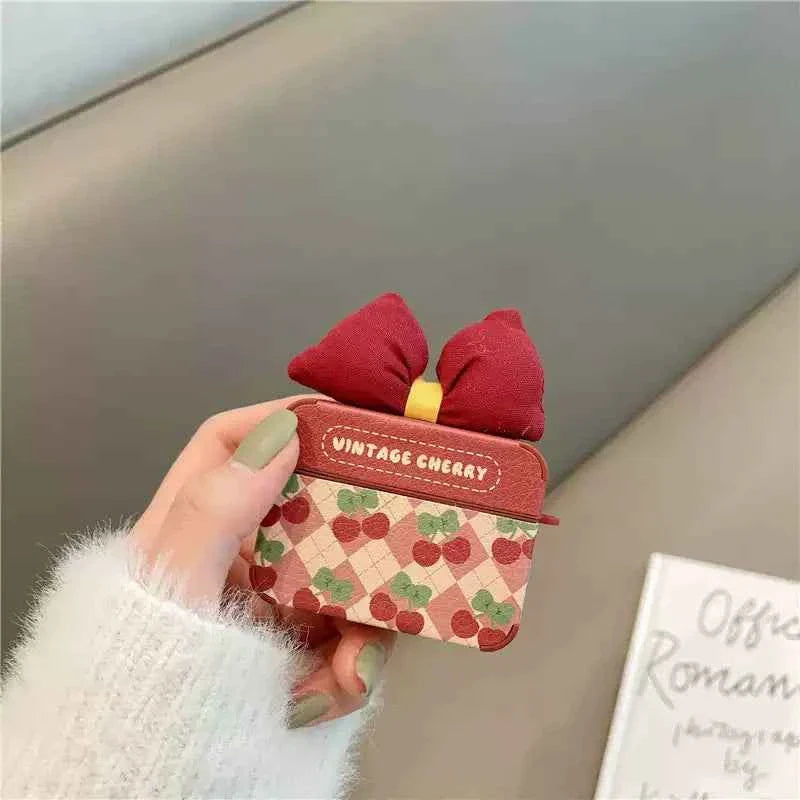 Cherry Bow Quilted Plastic AirPods Case