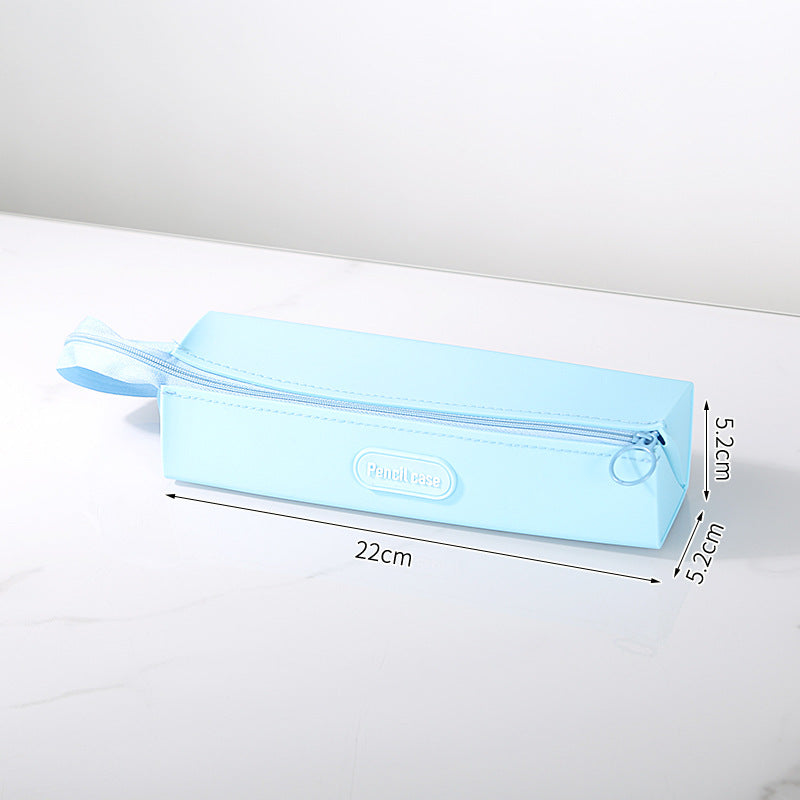 Silicone Rectangle Handheld Pencil Case Stationery Organizer Blue