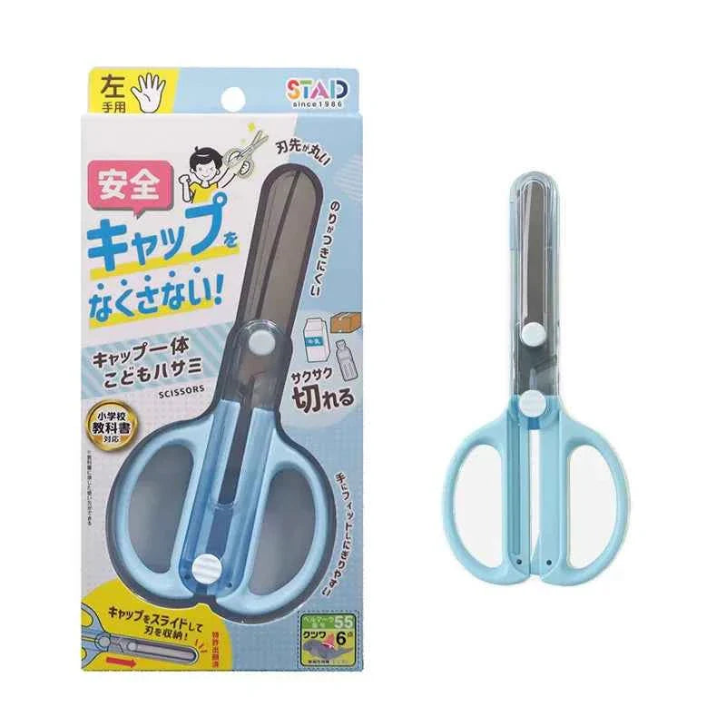 Kutsuwa Children's Scissors with Integrated Sliding Cap Blue Left Hand