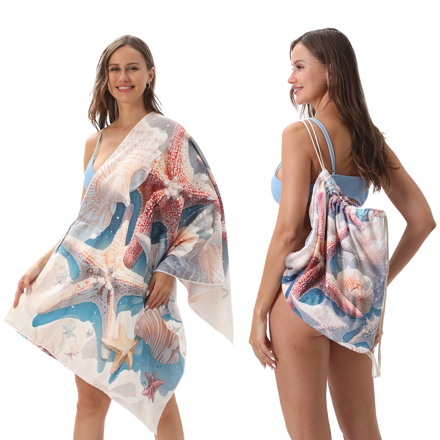 2-in-1 Foldable Printed Beach Towel Built-In Storage Bag