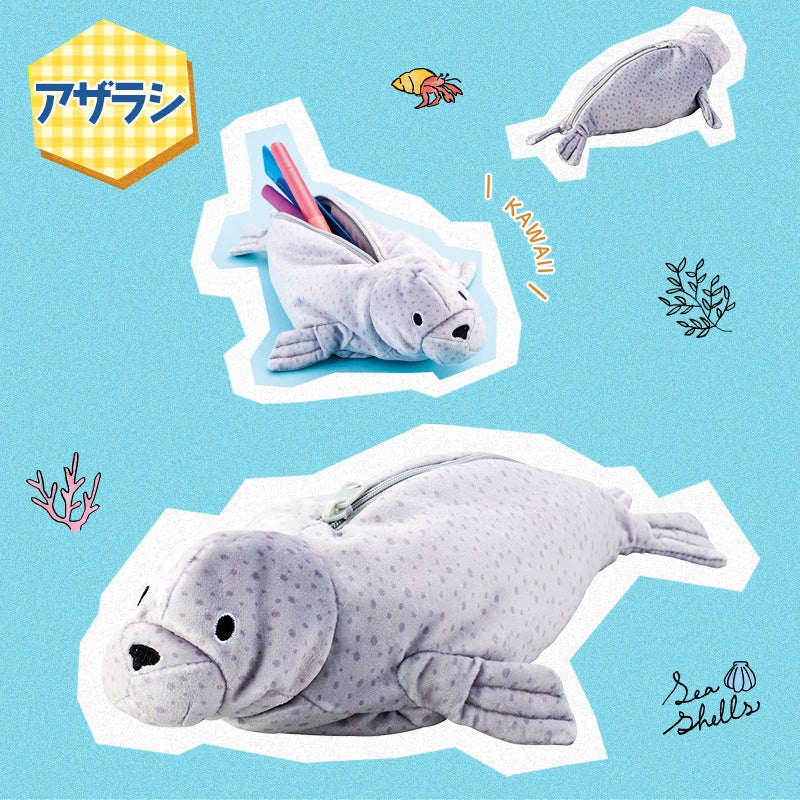 SetoCraft Japan Ocean Animal Plush Pencil Case Whale/Seal/Frog/Axolotl Seal