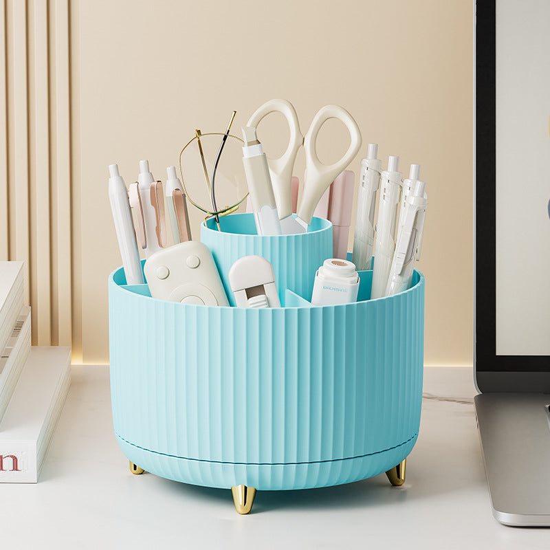 360 Degree Rotating Desk Organizer 5 Slots Pen Pencil Holder Blue