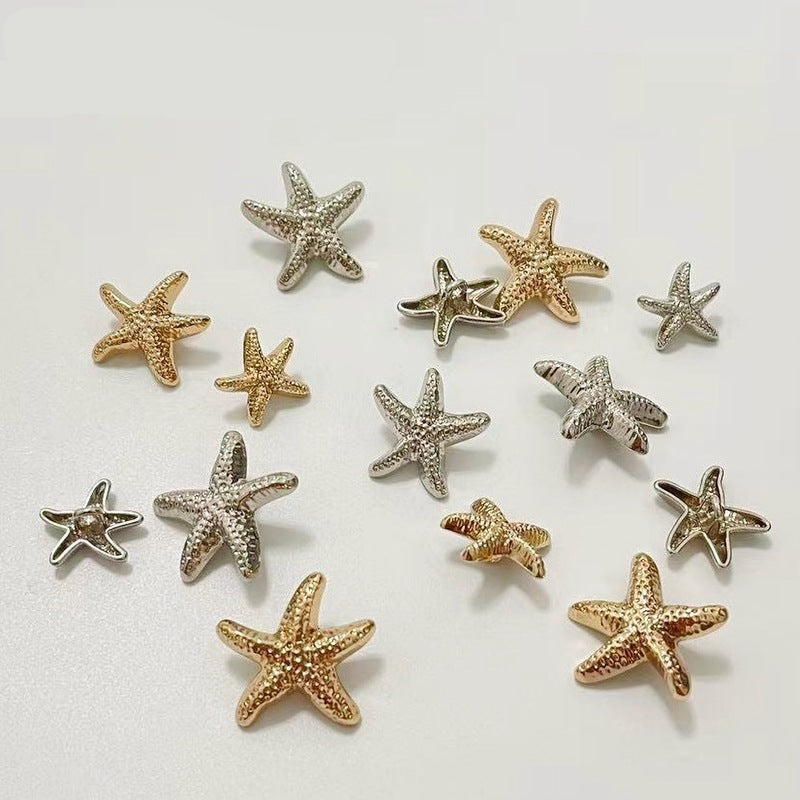 Starfish metal shank buttons in gold and silver, 48-pack