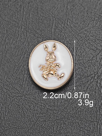 White gold oval shank button with rabbit pattern, 22mm