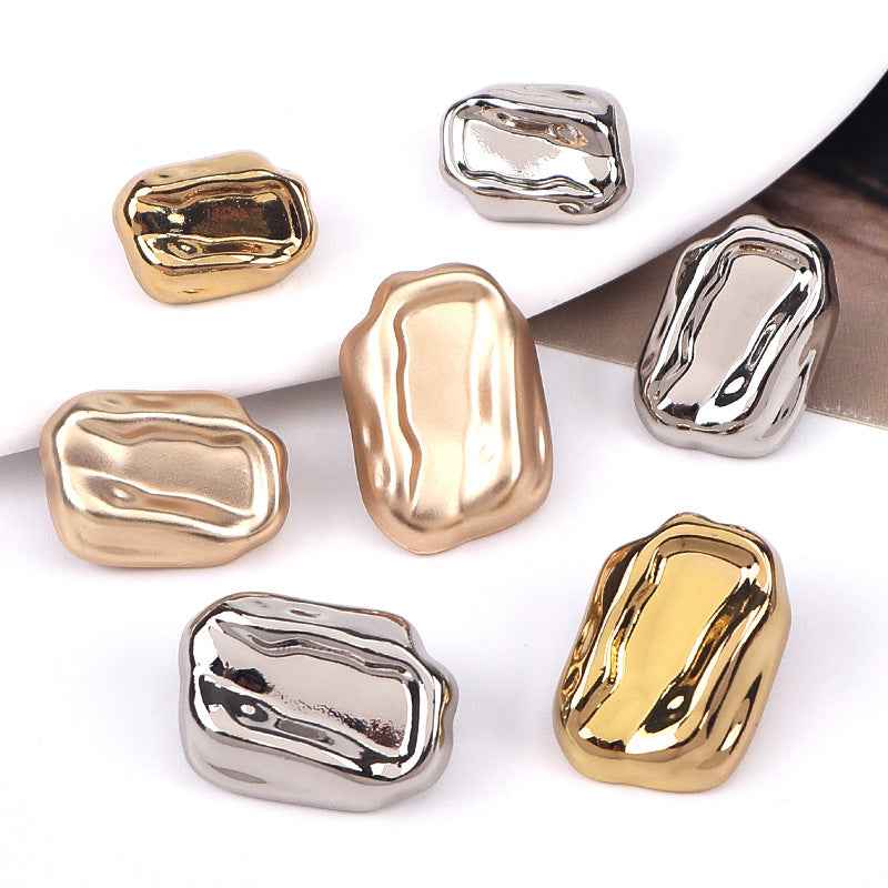 Irregular metal shank buttons, 3 colors: gold, rose gold, silver (front views)