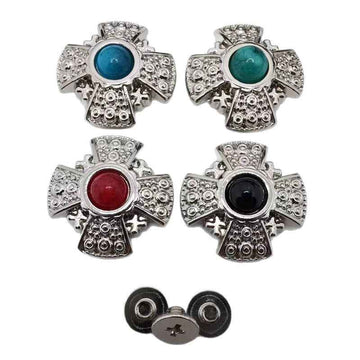 20MM Punk belt cross rivet stud, zinc alloy, blue cabochon center