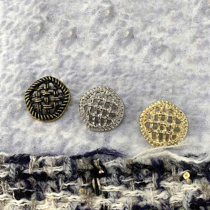 Runde Zierknöpfe in Bronze, Silber und Gold mit hohlem Mesh-Metallmuster
