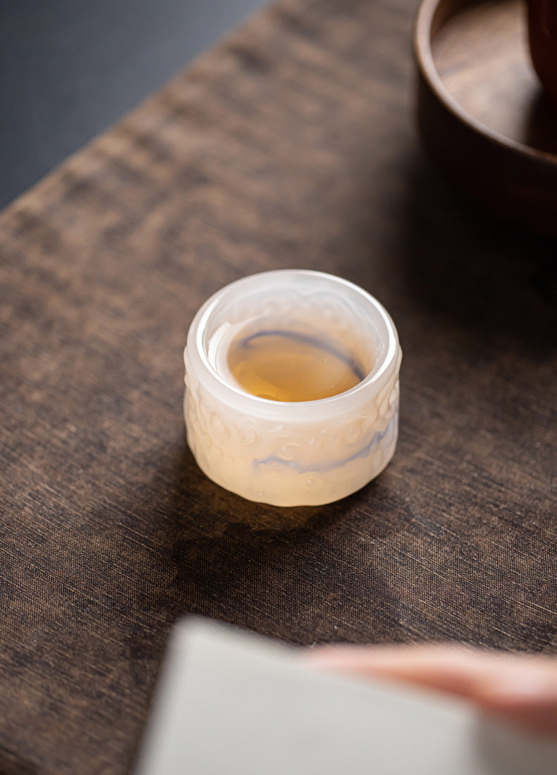50ml Liuli Art Glass Tea Cup Set of 4 | Ink Splash Auspicious Cloud Design