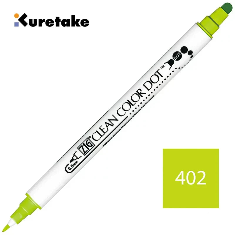 Kuretake ZIG Clean Color Dot TC-6100 – 2-Pack | Dual-Tip Dot & Brush Watercolour Marker | Journal / Illustration / Hand-Lettering | Japan Kuretake 402 Fruit Green