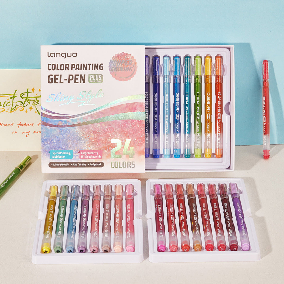 Languo Color Painting Gel Pen Plus 1.0mm Shiny Style 24/36/54/72 Colors 24 Colors