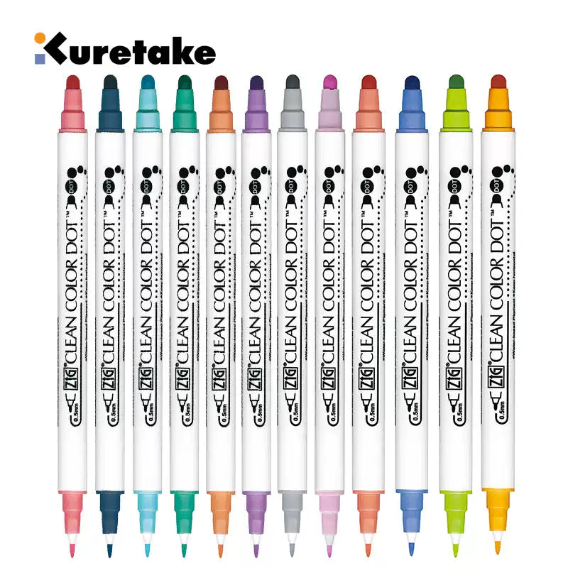 Kuretake ZIG Clean Color Dot TC-6100 – 2-Pack | Dual-Tip Dot & Brush Watercolour Marker | Journal / Illustration / Hand-Lettering | Japan Kuretake