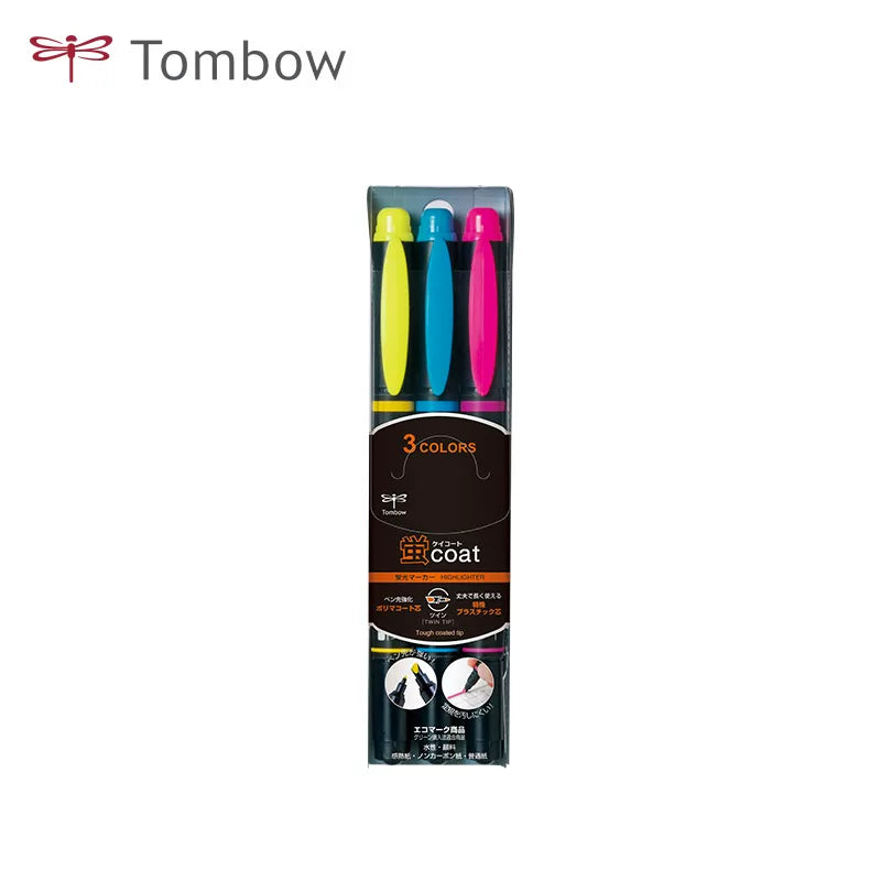 Tombow COAT Dual-Tip Highlighter Set – WA-TC Quick-Dry Marker Pens for Students 3 Colors
