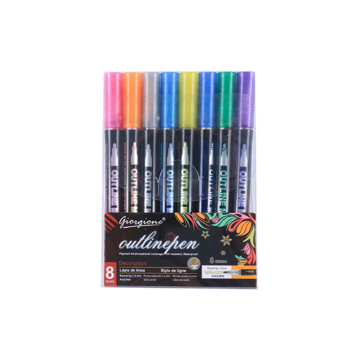 GIORGIONE Double Line Outline Marker Pens,8/12/24 Colors 8 Color