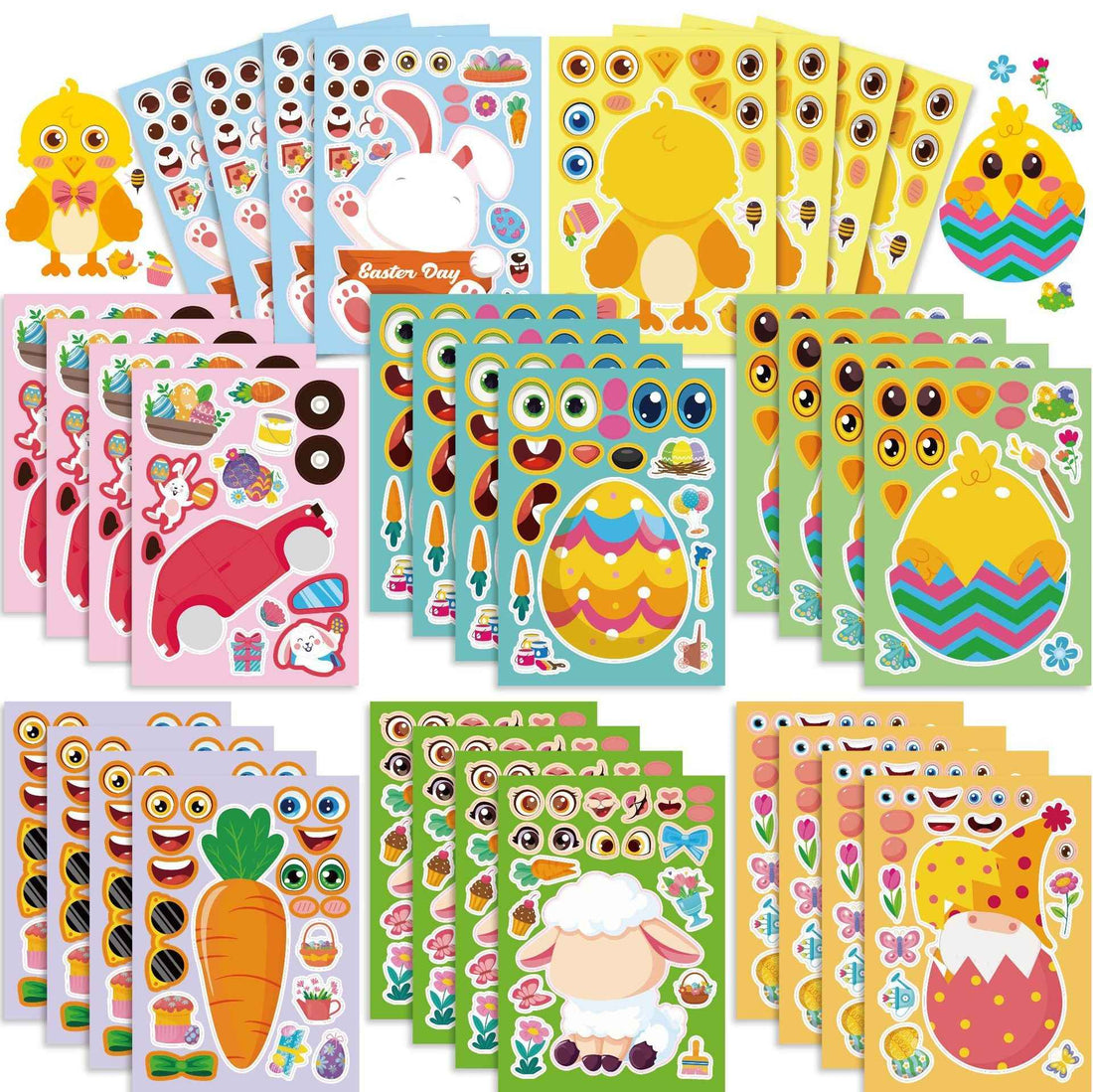 24 PCS Easter Stickers for Kids Make a Face Sticker DIY