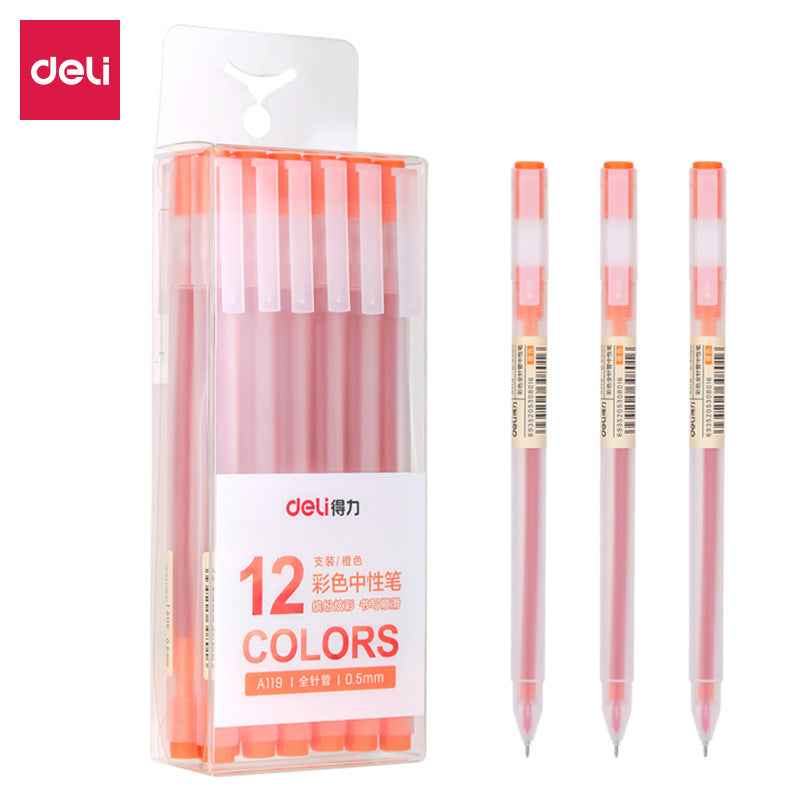 DELI A119 Colors Gel Pen Needle Tip 0.5mm Fine Point 12 Pack Orange