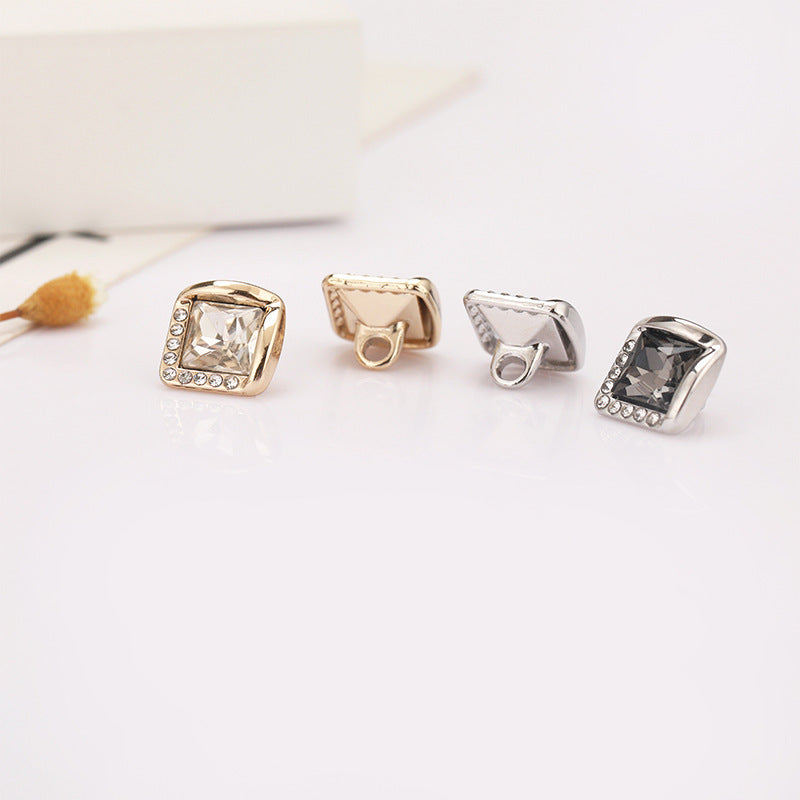 Square rhinestone shank button set, gold and silver options, 10mm, 20-pack